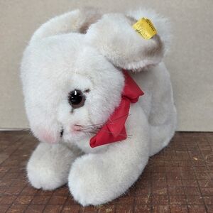 Adorable Cream Plush Bunny with Red Bow